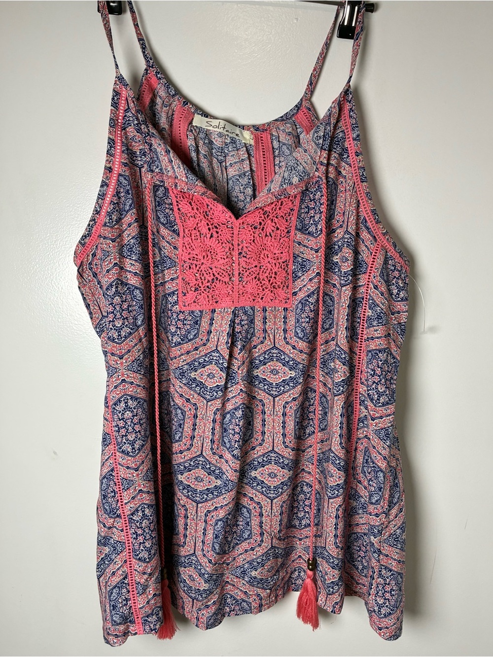 Sole Society Pink and Blue Crochet-Accent Printed Cami Solitaire Size L women - Picture 2 of 9